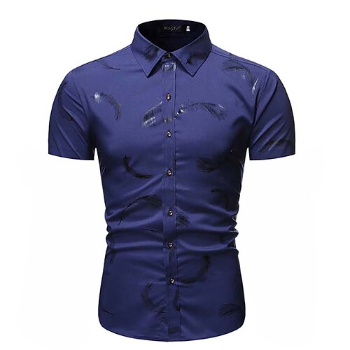 

Men's Shirt Print Plain Turndown Casual Daily Button-Down Print Short Sleeve Tops Business Casual Fashion Black Red Navy Blue