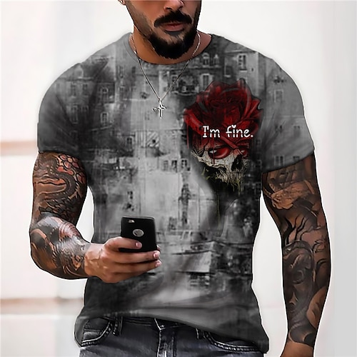 

Men's Unisex T shirt 3D Print Graphic Prints Rose Crew Neck Street Daily Print Short Sleeve Tops Casual Vintage Designer Big and Tall Gray