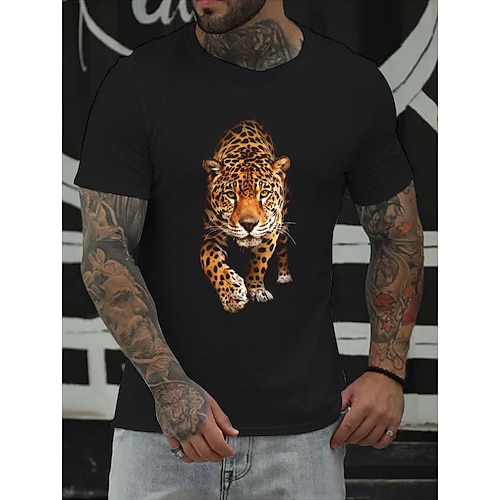 

Men's T shirt Hot Stamping Tiger Animal Round Neck Casual Daily Print Short Sleeve Tops Simple Basic Blue Black Gray