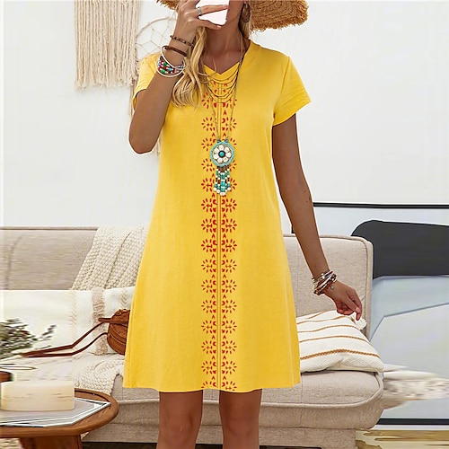 

Per donna Abito a T shirt Vestito a trapezio Mini abito Nero Giallo Vino Manica corta Floreale Stampa Estate Primavera A V Essenziale Da mare Morbido 2023 S M L XL XXL 3XL 4XL 5XL