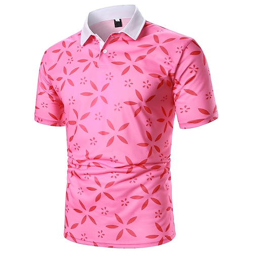 

Men's Golf Shirt Dress Shirt Casual Shirt T shirt Shirt Print Holiday Curve Classic Collar Casual Daily Button-Down Print Short Sleeve Tops Color Block Casual Fashion Classic Light Pink Summer Shirt