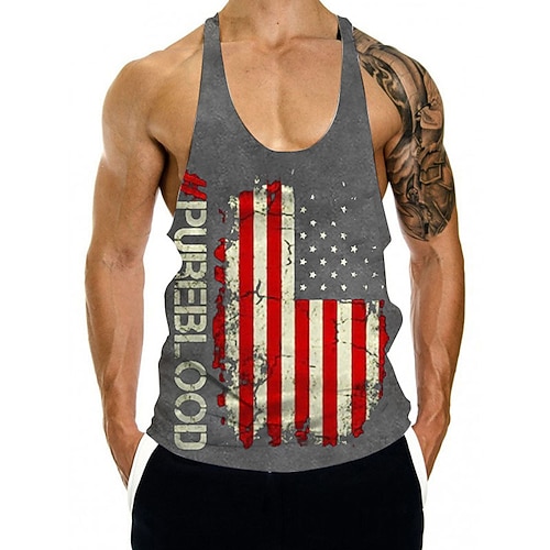 

Men's Tank Top Vest 3D Print Graphic Prints Flag Crew Neck Daily Sports Print Sleeveless Tops Fashion Classic Designer Comfortable Gray