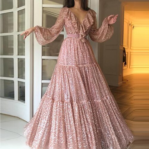 

Women's Party Dress Maxi long Dress Gold Long Sleeve Pure Color Sequins Ruched Spring Summer V Neck Party Elegant 2022 S M L XL