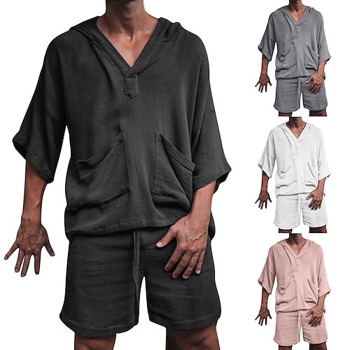 

Men's Tracksuit Sweatsuit 2 Piece Drawstring Hooded Solid Colored Sport Athleisure Outfit Set Clothing Suit Short Sleeve Breathable Moisture Wicking Soft Sweat Out Gym Workout Running Jogging / 2pcs