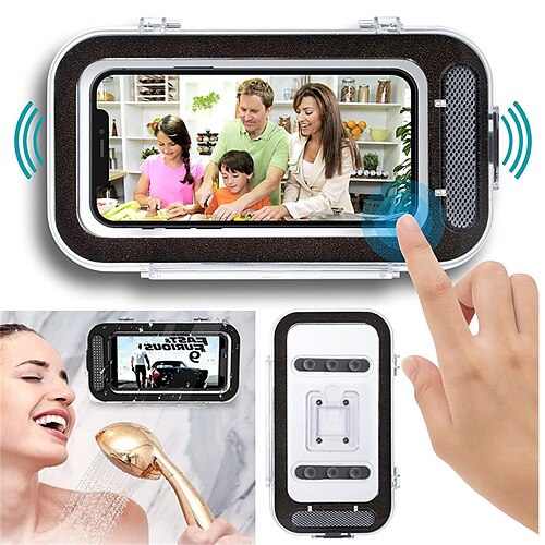 

Phone Waterproof Holder Bathroom Home Wall Case Stand Box Self-adhesive Touch Screen Shell Shower Sealing Storage