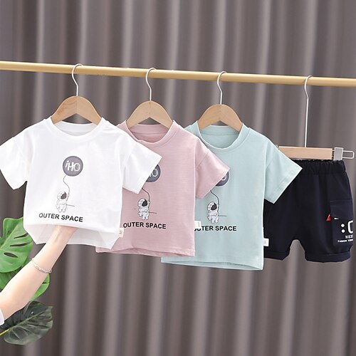 

Kids Boys T-shirt Shorts Clothing Set 2 Pieces Short Sleeve Blue White Pink Cartoon Letter Ruched Print Street Outdoor Active Daily Regular 1-5 Years