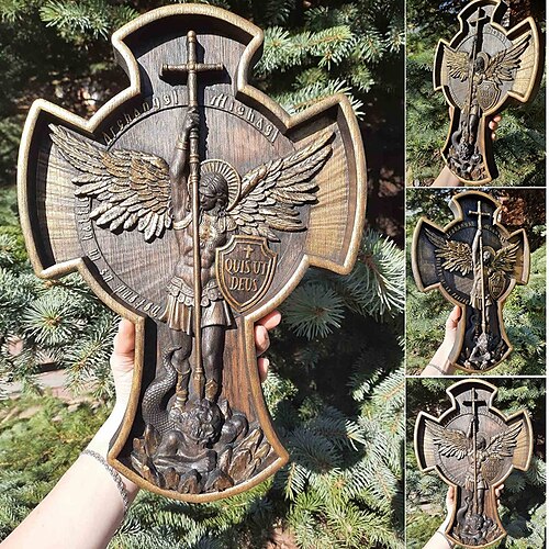 

Archangel Michael Religious Christian Resin Housewarming Gift Wall Hanging Art Work for Home Patio Garden Decoraiton