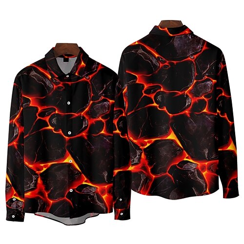 

Men's Shirt 3D Print Mountain Collar Street Casual Long Sleeve Tops Fashion Vintage Classic Black / Red