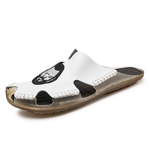 

Men's Slippers Flip-Flops Flat Sandals Slippers Business Casual Daily Beach Walking Shoes Upstream Shoes Cowhide White Black Summer