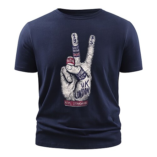 

Men's T shirt Hot Stamping Gesture Letter Round Neck Casual Daily Print Short Sleeve Tops Simple Basic Blue Black Gray