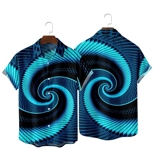 

Men's Shirt 3D Print 3D Spiral Stripe Classic Collar Party Daily Print Short Sleeve Tops Streetwear Hawaiian Blue
