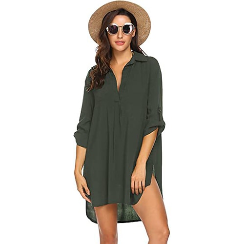 

Women's Blouse Shirt Plain Shirt Collar Basic Tops Blue Purple Light Green