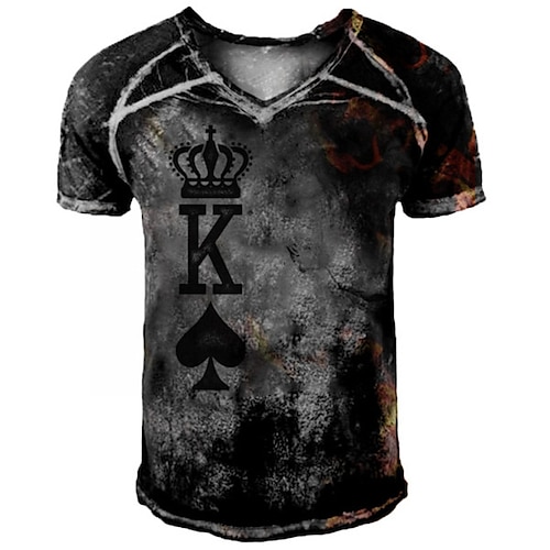 

Men's Unisex T shirt Tee 3D Print Graphic Prints Poker V Neck Street Daily Print Short Sleeve Tops Casual Vintage Designer Big and Tall Gray / Summer