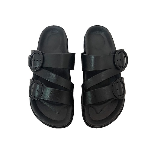 

Women's Sandals Flat Sandals Buckle Flat Heel Round Toe Open Toe Elegant Casual Daily PVC Loafer Spring Summer Solid Colored Black