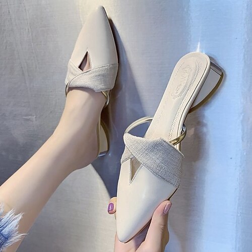 

Women's Mules Plus Size Block Heel Round Toe Casual Daily PU Leather Loafer Spring Summer Solid Colored Black Beige