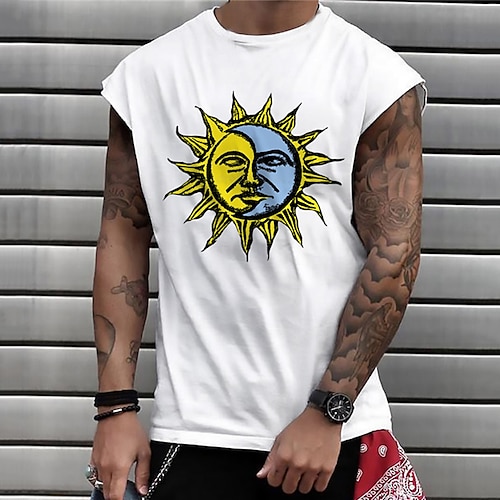

Men's Tank Top Vest Sun Graphic Prints Crew Neck Blue Yellow Gray Hot Stamping Plus Size Outdoor Daily Sleeveless Print Clothing Apparel Fashion Designer Classic Big and Tall / Summer / Summer