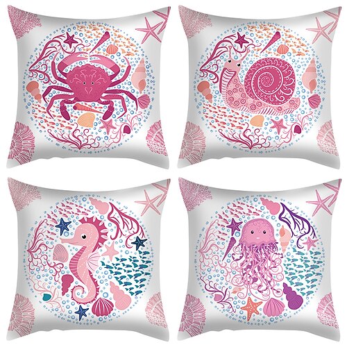 

Pink Sea Creatures Double Side Cushion Cover 4PC Soft Decorative Square Throw Pillow Cover Cushion Case Pillowcase for Bedroom Livingroom Superior Quality Machine Washable Indoor Cushion for Sofa Couch Bed Chair