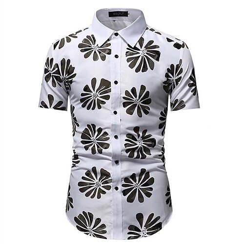 

Men's Shirt Floral Turndown Street Casual Button-Down Print Short Sleeve Tops Casual Fashion Breathable Comfortable White