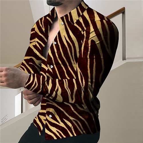 

Men's Shirt Zebra Turndown Street Casual Button-Down Print Long Sleeve Tops Casual Fashion Designer Breathable Brown
