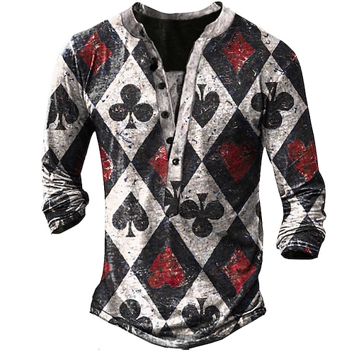 

Per uomo maglietta Camicia Henley Pop art Carte francesi Henley Nero Stampa 3D Strada Informale Manica lunga Bottone giù Stampa Abbigliamento Essenziale Di tendenza Classico Comodo / Sport