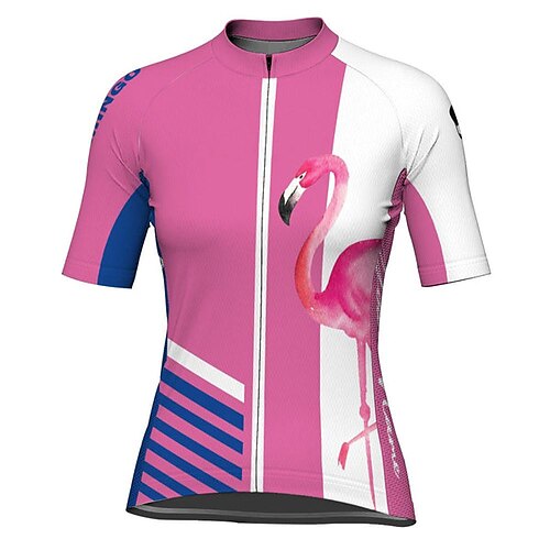 

21Grams Women's Short Sleeve Cycling Jersey Rosy Pink Stripes Flamingo Bike Top Mountain Bike MTB Road Bike Cycling Spandex Polyester Breathable Quick Dry Moisture Wicking Sports Clothing Apparel