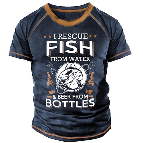 

I Rescue Fish From Water And Beer Bottles T-Shirt Mens 3D Shirt For Fishing | Blue Summer Cotton | Men'S Tee Letter Crew Neck Green Black 3D Print Street Casual Short Sleeve Clothing Apparel Basic