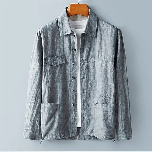 

Men's Shirt Solid Color Turndown Street Casual Button-Down Long Sleeve Tops Fashion Classic Comfortable Big and Tall Gray Khaki
