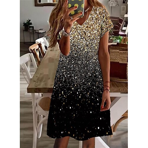 

Mujer Vestido informal Vestido de cambio Amarillo Manga Corta Gradiente de Color Estampado Primavera Verano Escote en Pico Holgado 2022 S M L XL XXL 3XL