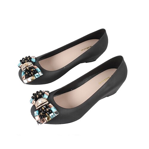 

Women's Heels Formal Shoes Rhinestone Wedge Heel Round Toe Closed Toe Elegant Casual Daily PVC Loafer Spring Summer Solid Colored Black Purple Blue