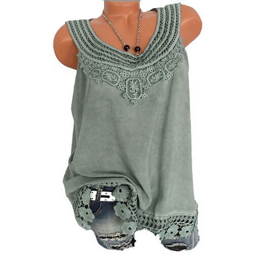 

Women's Plus Size Tops Blouse T shirt Tee Plain Ruffle Mesh Sleeveless Crewneck Streetwear Daily Vacation Cotton Spring Summer Wine Dark Blue