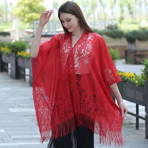 

Shawl & Wrap Shawls Women's Wrap Elegant Bridal 3/4 Length Sleeve Polyester Wedding Wraps With Lace For Wedding Summer / Tassel