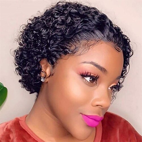 

Pixie Cut Curly Short Bob Wig 4x1 Lace Closure T Part Human Hair Wig Natural Hairline Brazilian Short Curly Bob Lace Front Wig For Black Women 150% Density Pre Plucked Lace Closure Wig 6 Inc