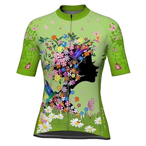 

21Grams Women's Cycling Jersey Short Sleeve Bike Top with 3 Rear Pockets Mountain Bike MTB Road Bike Cycling Breathable Quick Dry Moisture Wicking Reflective Strips Green Yellow Sky Blue Floral