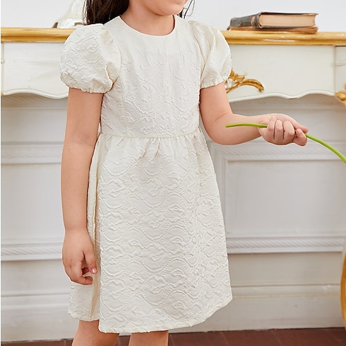 

Bambino Da ragazza Vestito Tinta unica Sopra il ginocchio Vestito Esterno Girocollo Manica corta Festività Vestito 3-7 anni Estate Beige