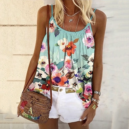 

Women's Camisole Tank Top Vest Green Blue Pink Floral Print Sleeveless Daily Holiday Streetwear Casual U Neck Regular Floral S / 3D Print