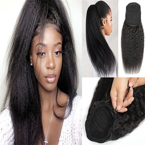 

Human Hair Drawstring Ponytail For Black Women 8A Brazilian Virgin Kinky Straight Wave Clip In Ponytail Extension One Piece Human Hair Pieces Natural Black