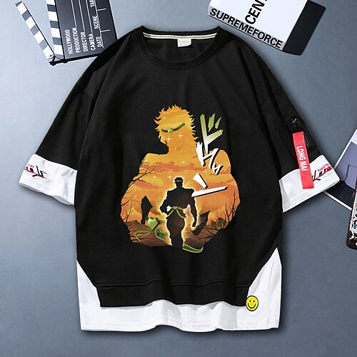 

Inspired by JoJo's Bizarre Adventure Jotaro Kujo T-shirt Cartoon 100% Polyester Anime Fake two piece Harajuku Street Style T-shirt For Men's / Women's / Couple's
