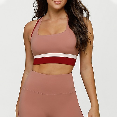 

Women's Sports Bra Medium Support Summer Removable Pad Wireless Solid Color Rosy Pink Nylon Yoga Fitness Gym Workout Bra Top Sport Activewear Breathable Quick Dry Lightweight Stretchy