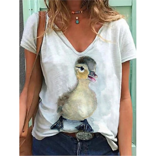 

Women's T shirt Graphic Patchwork Print V Neck Basic Tops White / 3D Print