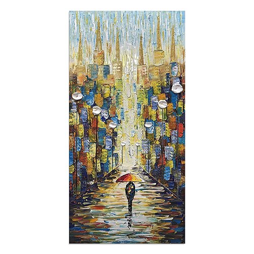 

Oil Painting Hand Painted Vertical Architecture Modern Rolled Canvas (No Frame)