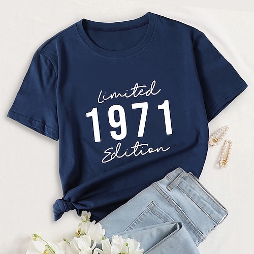 

Women's Painting T shirt Text Print Round Neck Basic Tops White Black Gray