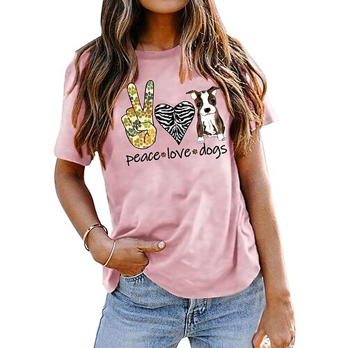 

Women's T shirt Tee White Yellow Light Green Dog Heart Print Short Sleeve Daily Going out Basic Round Neck Regular 100% Cotton S