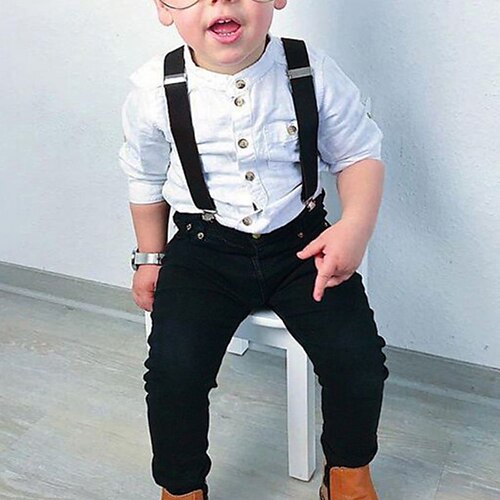 

Kids Boys Shirt Pants Clothing Set 3 Pieces Long Sleeve White Black Solid Color Street Outdoor Casual Daily Regular 1-5 Years