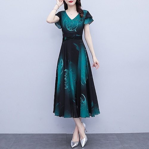 

Women's Casual Dress Swing Dress Midi Dress Dark Blue Short Sleeve Floral Print Spring Summer V Neck Weekend Loose Fit 2022 M L XL XXL 3XL 4XL 5XL