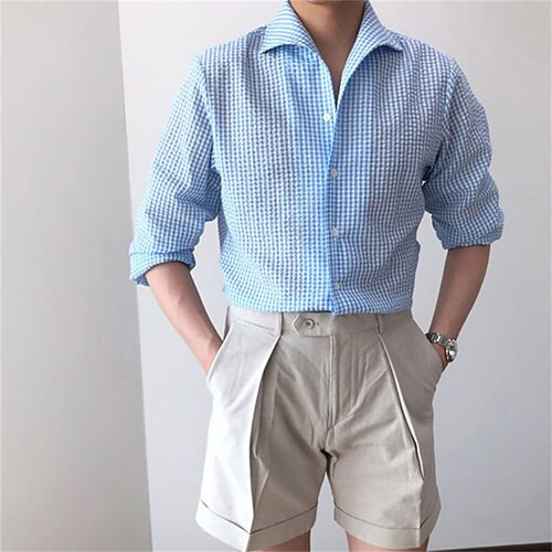 

Men's Shirt Polka Dot Turndown Street Casual Button-Down Long Sleeve Tops Casual Fashion Breathable Comfortable Blue