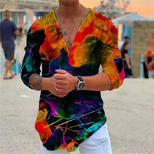 

Men's Shirt Graphic V Neck Casual Daily Print Long Sleeve Tops Casual Fashion Designer Comfortable Blue
