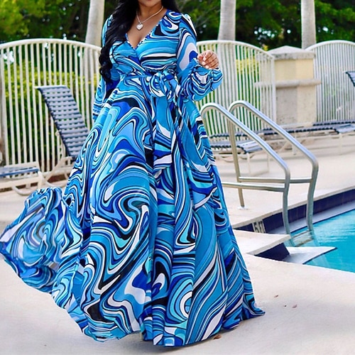 

Women's Plus Size Holiday Dress Floral V Neck Print Long Sleeve Fall Spring Casual Maxi long Dress Daily Holiday Dress