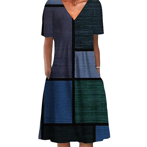 

Femme Robe casual Manche Courte Printemps Eté Poche Imprimer Bloc de couleur Col V Ample 2022 Bleu Jaune Orange Rouge Marron Gris S M L XL XXL 3XL