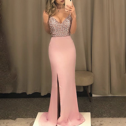 

Women's Party Dress Sequin Dress Strap Dress Long Dress Maxi Dress Black Pink Sleeveless Pure Color Sequins Spring Summer V Neck Elegant Party Spring Dress 2023 S M L XL