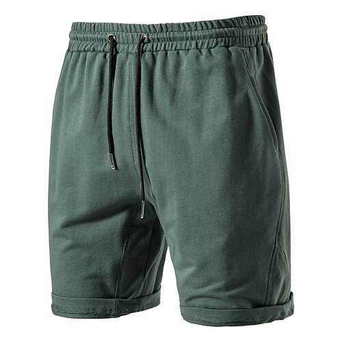 

Men's Shorts Casual Shorts Pocket Drawstring Elastic Waist Solid Color Daily Holiday 100% Cotton Streetwear Stylish Green Black Micro-elastic